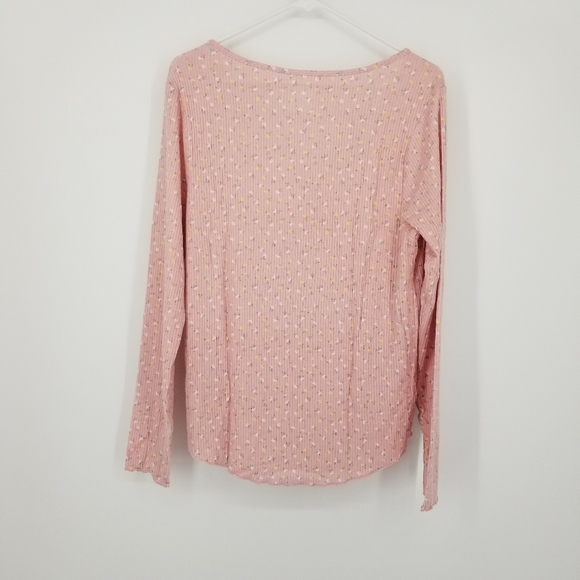 VS PINK Cozy Sleepwear Long Sleeve Scoop Neck Ruffle Hem Ribbed Tee Mini Flower - Picture 5 of 6